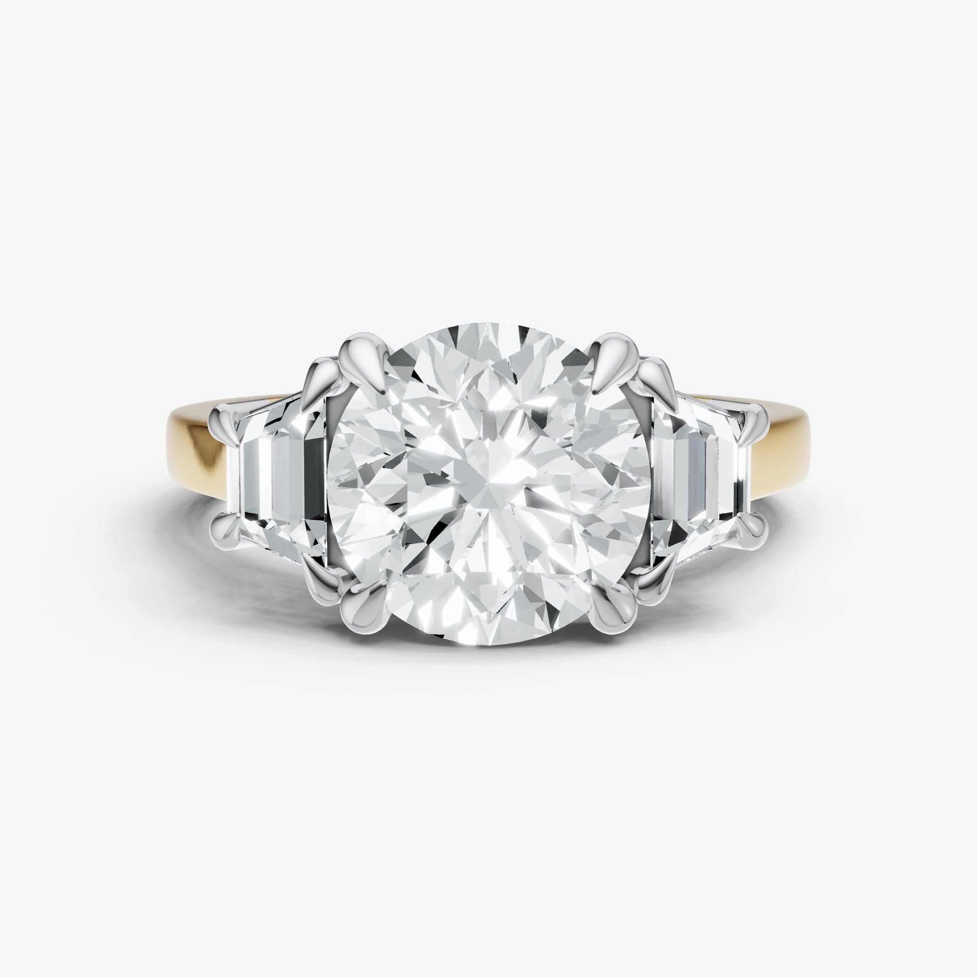 Round Trilogy Engagement Ring Set with Trapezoid Side Diamonds