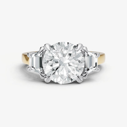 Round Trilogy Engagement Ring Set with Trapezoid Side Diamonds
