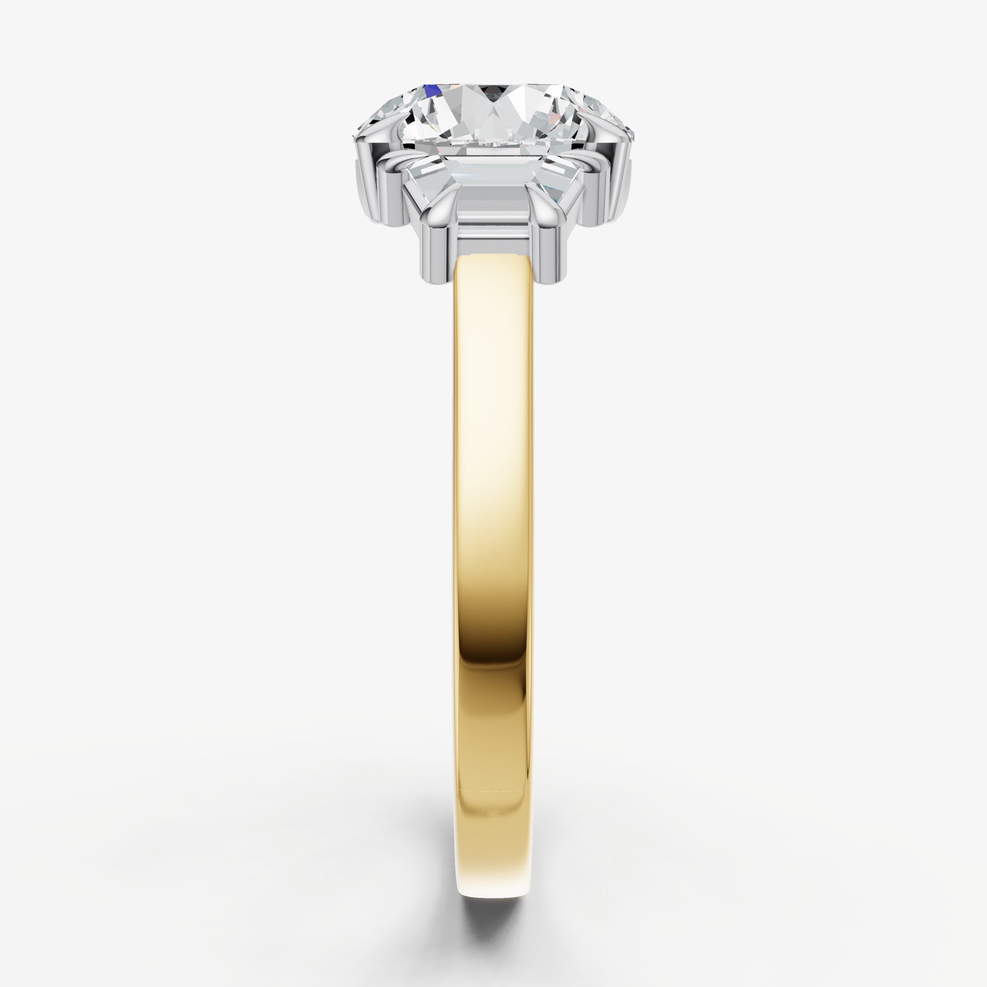 Round Trilogy Engagement Ring Set with Trapezoid Side Diamonds
