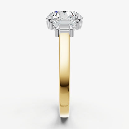 Round Trilogy Engagement Ring Set with Trapezoid Side Diamonds
