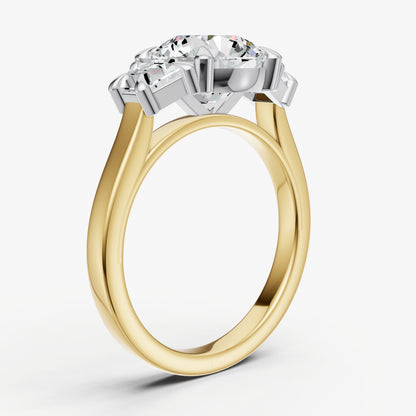 Round Trilogy Engagement Ring Set with Trapezoid Side Diamonds