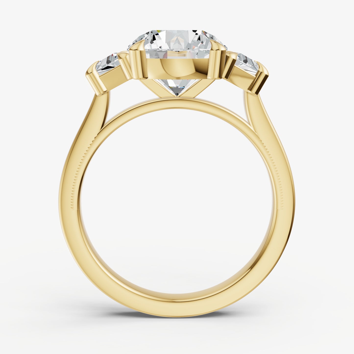 Round Trilogy Engagement Ring Set with Trapezoid Side Diamonds