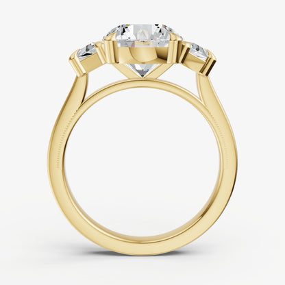 Round Trilogy Engagement Ring Set with Trapezoid Side Diamonds