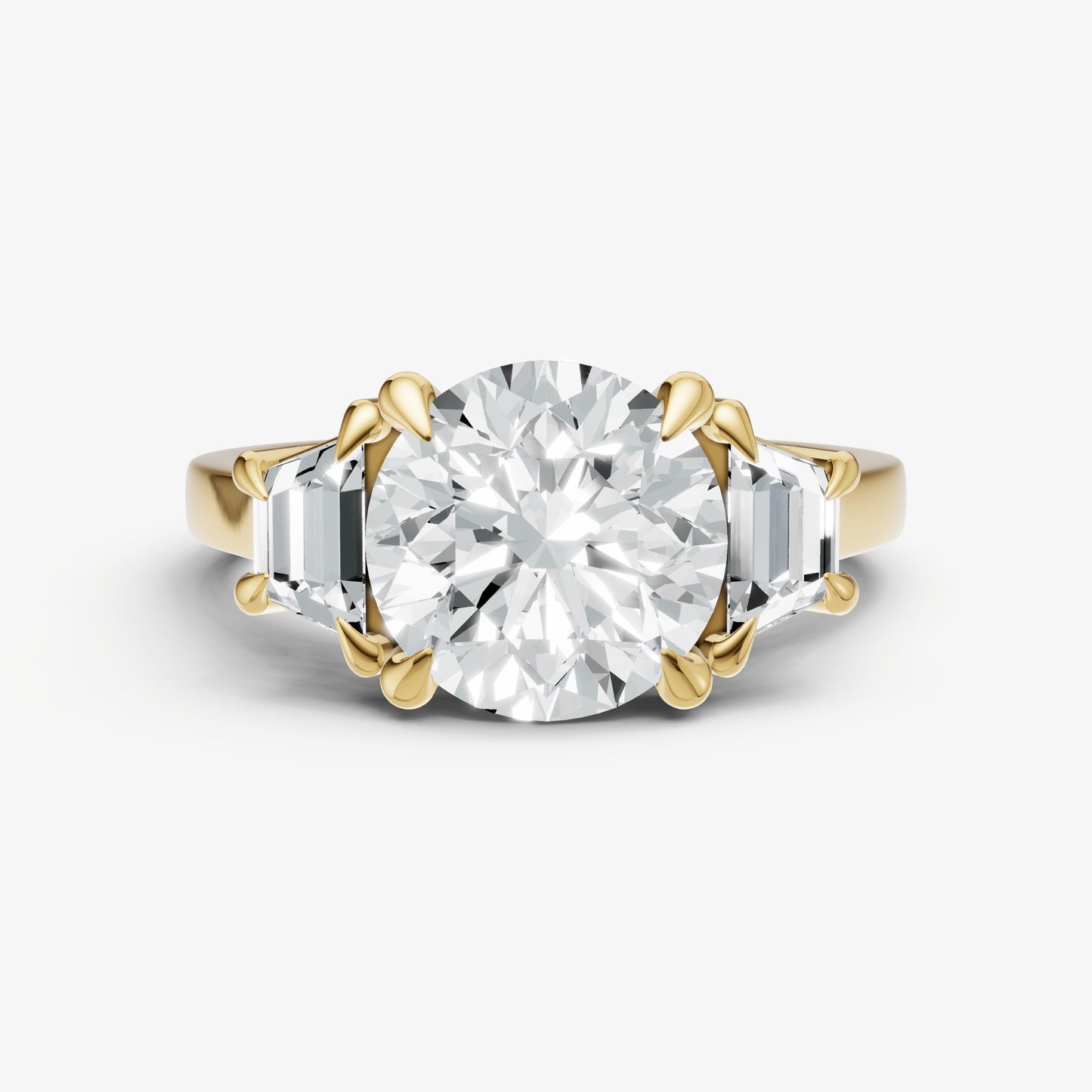 Round Trilogy Engagement Ring Set with Trapezoid Side Diamonds