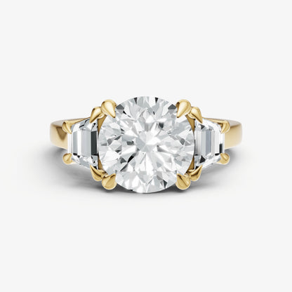 Round Trilogy Engagement Ring Set with Trapezoid Side Diamonds