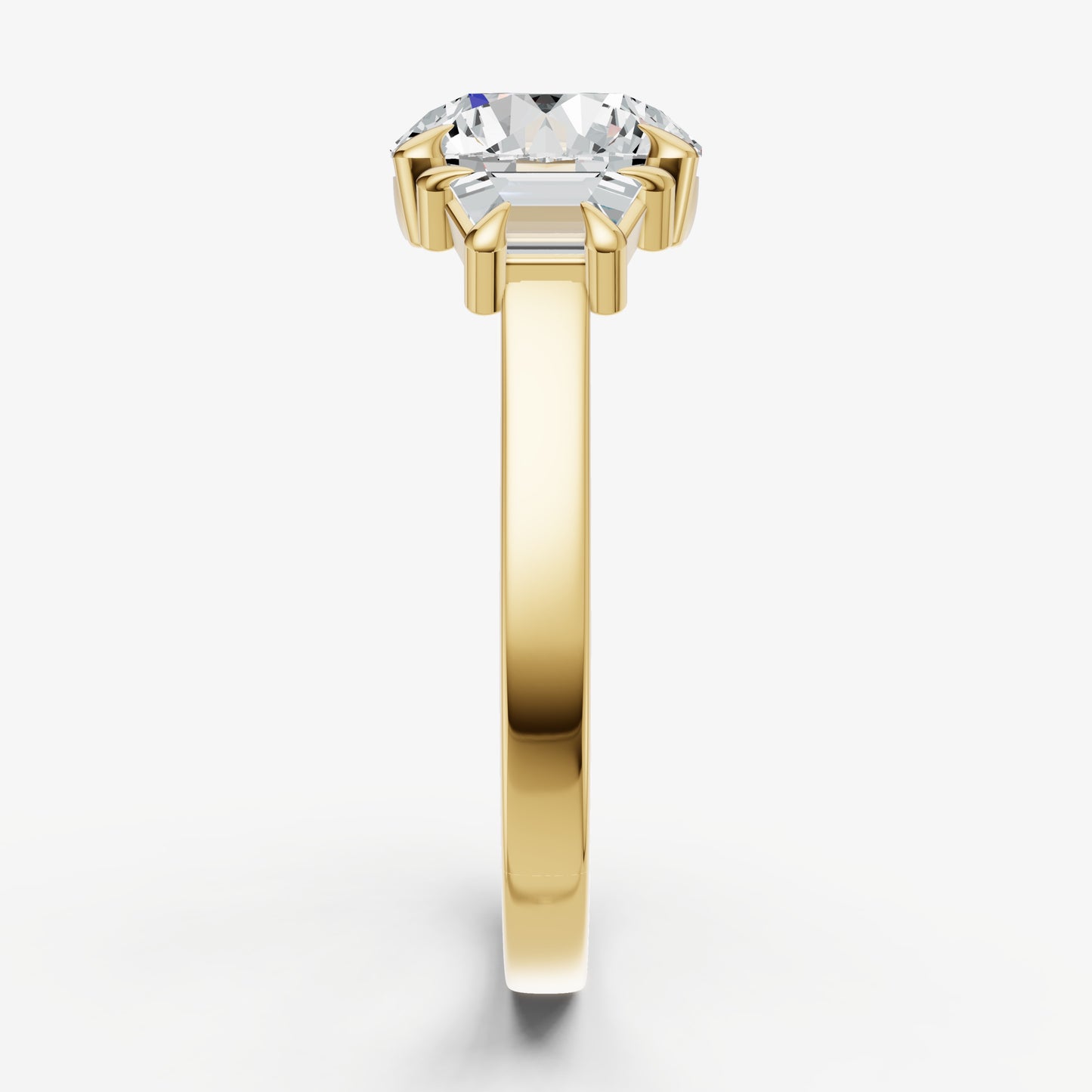 Round Trilogy Engagement Ring Set with Trapezoid Side Diamonds