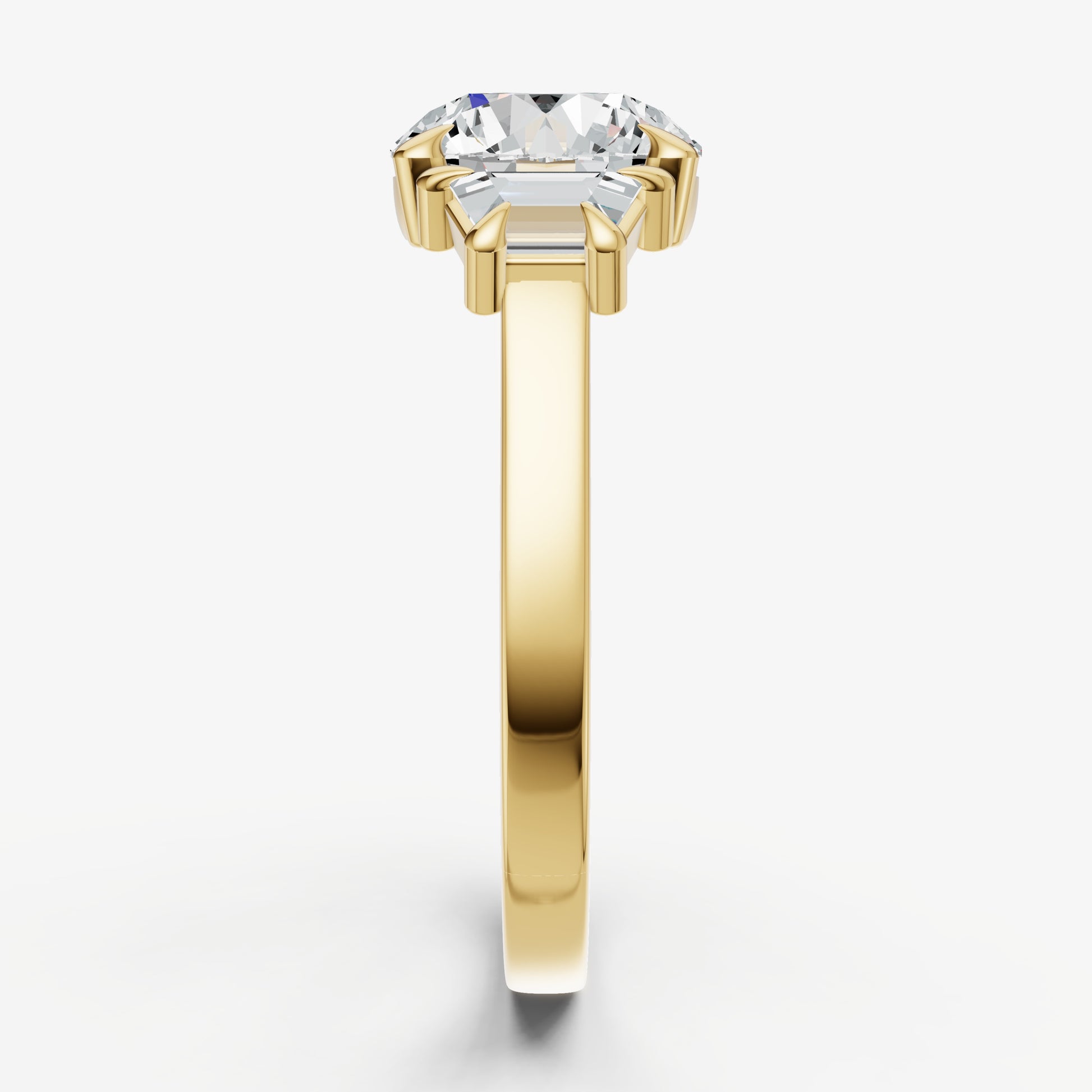 Round Trilogy Engagement Ring Set with Trapezoid Side Diamonds