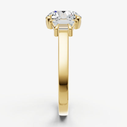Round Trilogy Engagement Ring Set with Trapezoid Side Diamonds