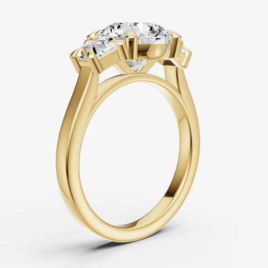 Round Trilogy Engagement Ring Set with Trapezoid Side Diamonds