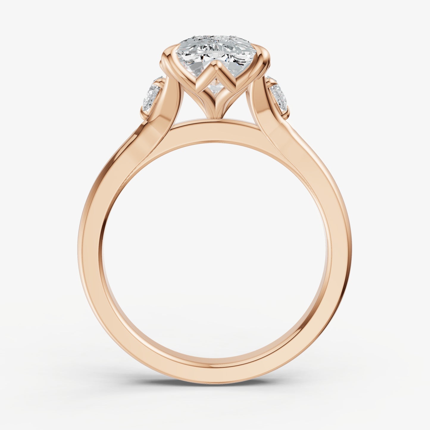 Elongated Cushion Old Mine Cut Vintage Ring with Pear Side Diamonds