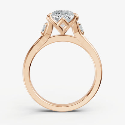 Elongated Cushion Old Mine Cut Vintage Ring with Pear Side Diamonds