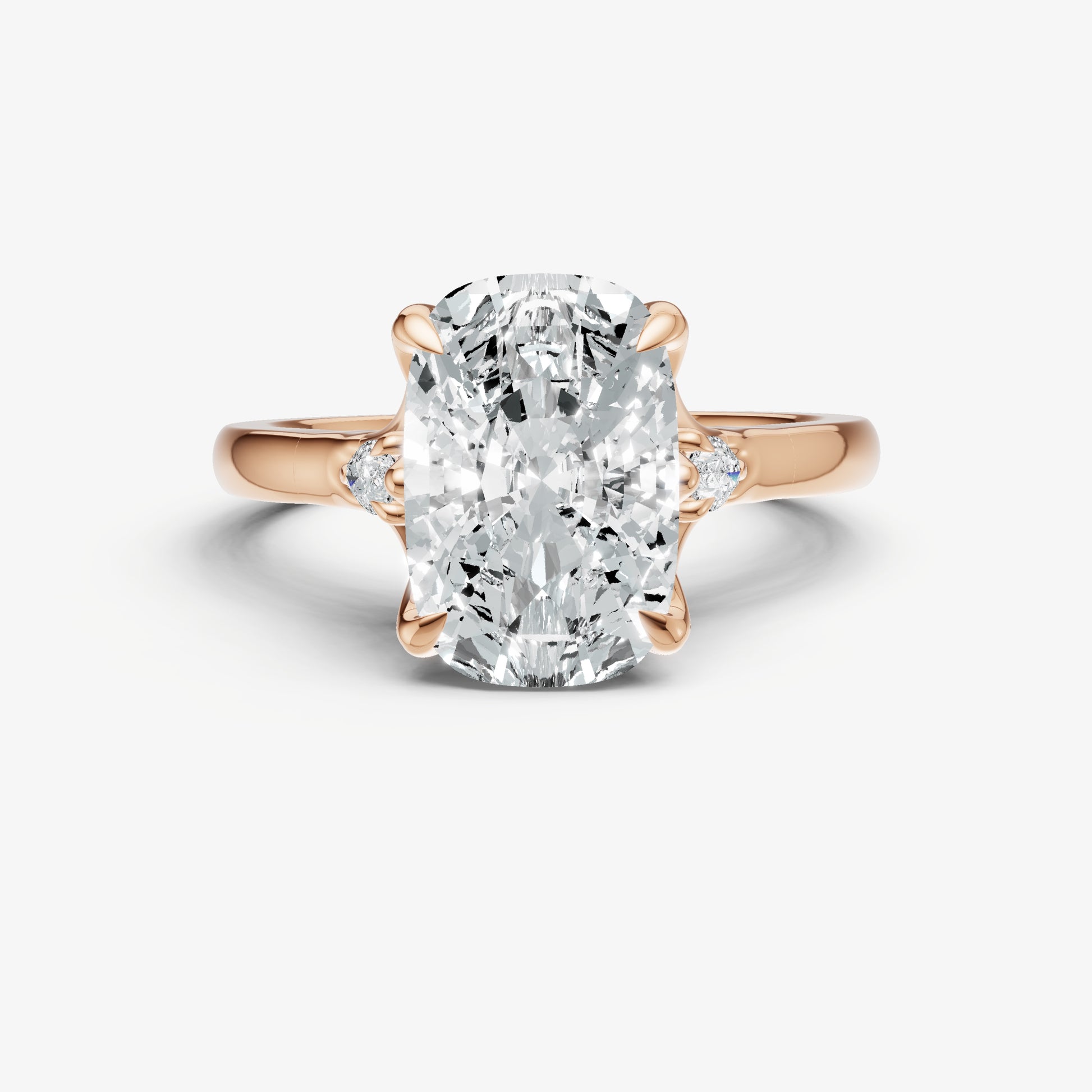 Elongated Cushion Old Mine Cut Vintage Ring with Pear Side Diamonds