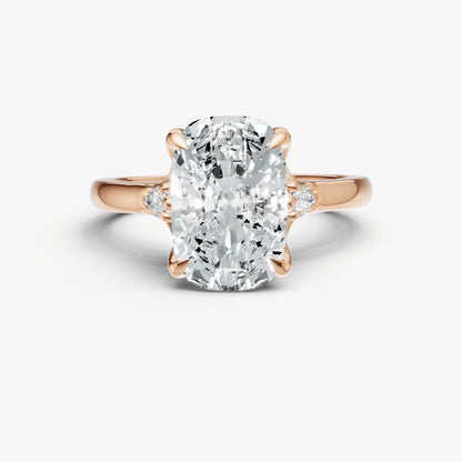 Elongated Cushion Old Mine Cut Vintage Ring with Pear Side Diamonds