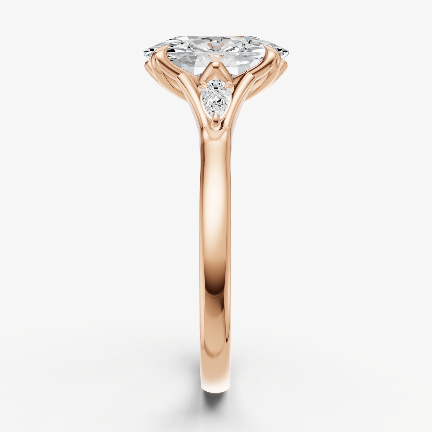 Elongated Cushion Old Mine Cut Vintage Ring with Pear Side Diamonds
