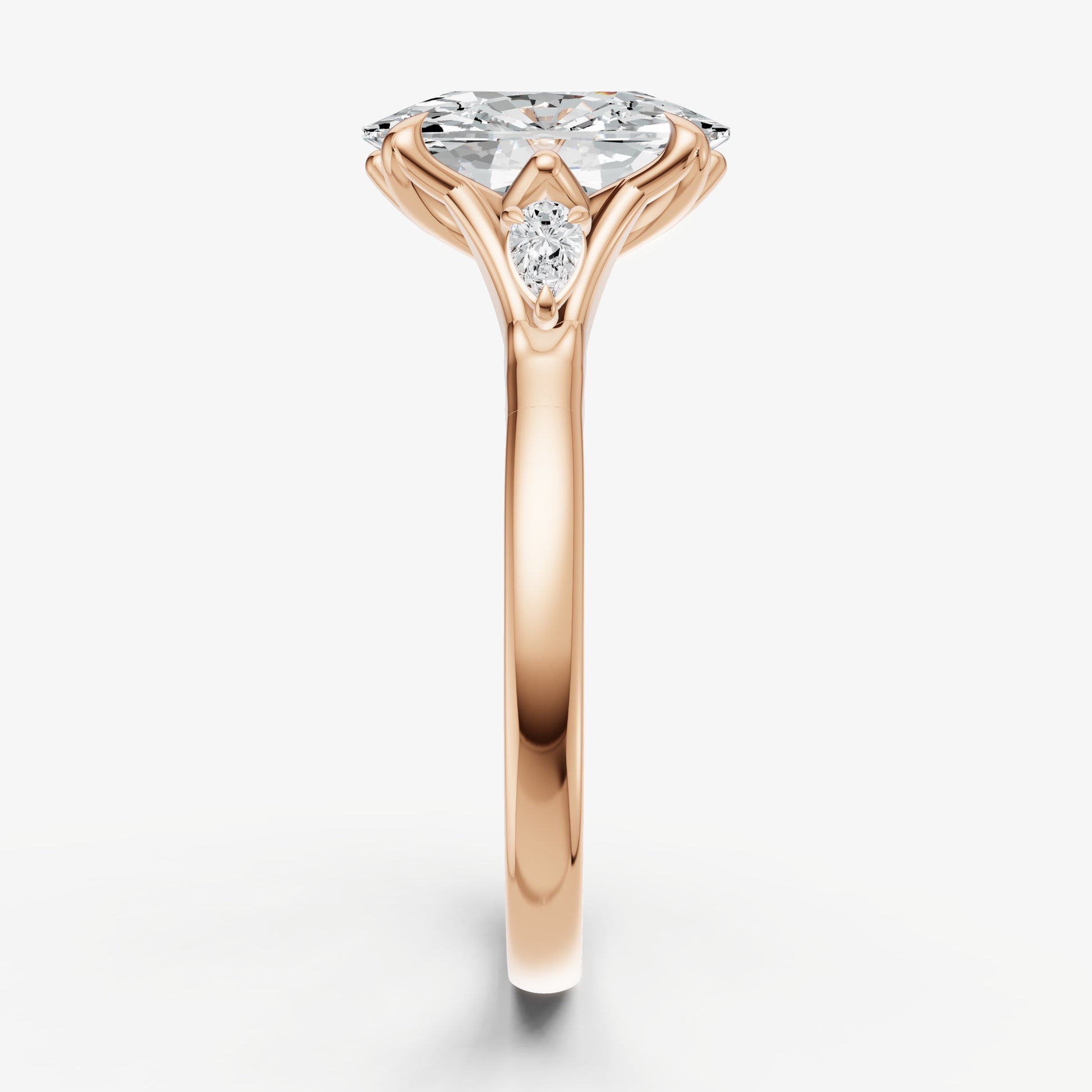 Elongated Cushion Old Mine Cut Vintage Ring with Pear Side Diamonds