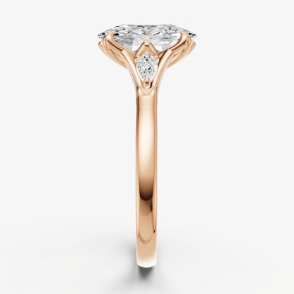 Elongated Cushion Old Mine Cut Vintage Ring with Pear Side Diamonds