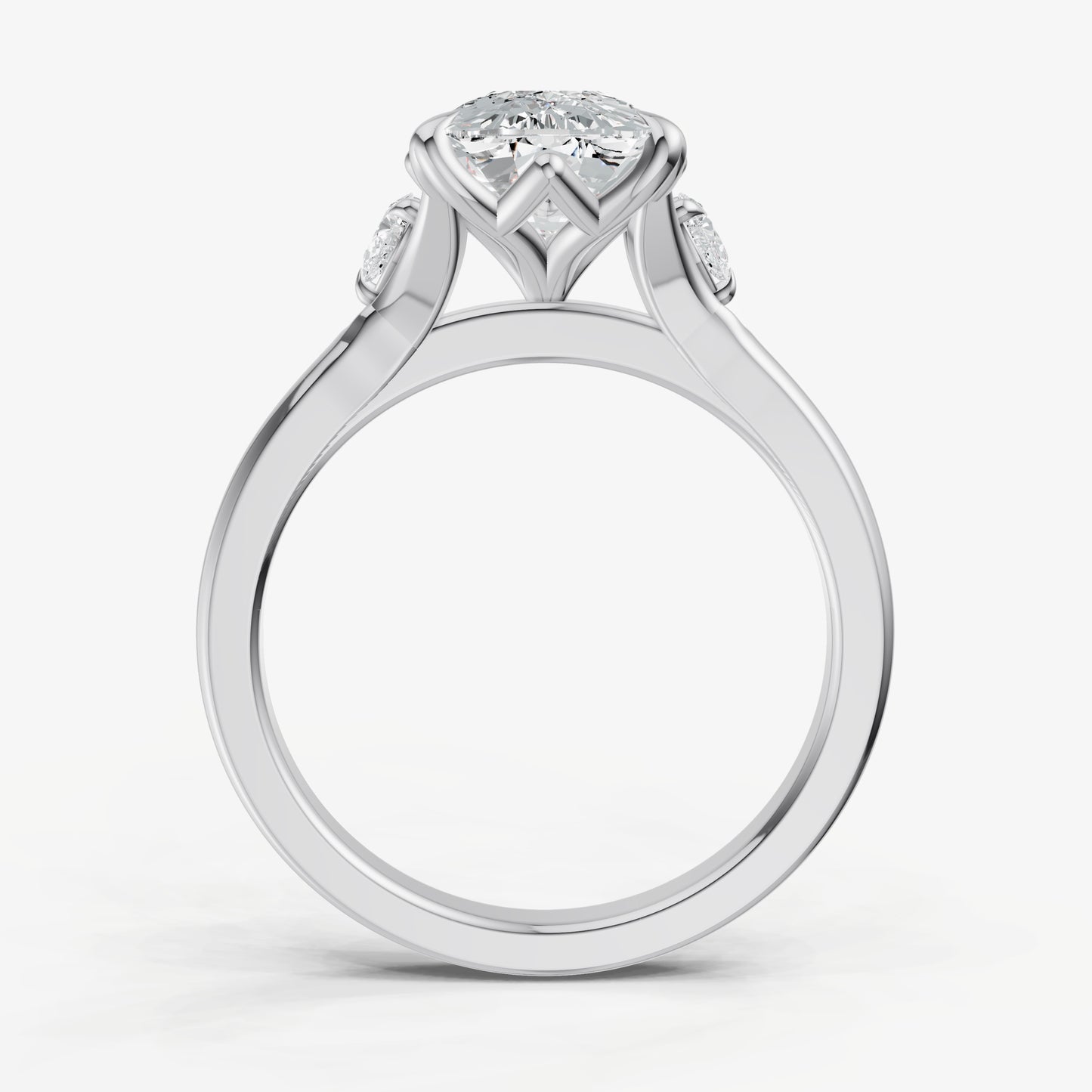 Elongated Cushion Old Mine Cut Vintage Ring with Pear Side Diamonds