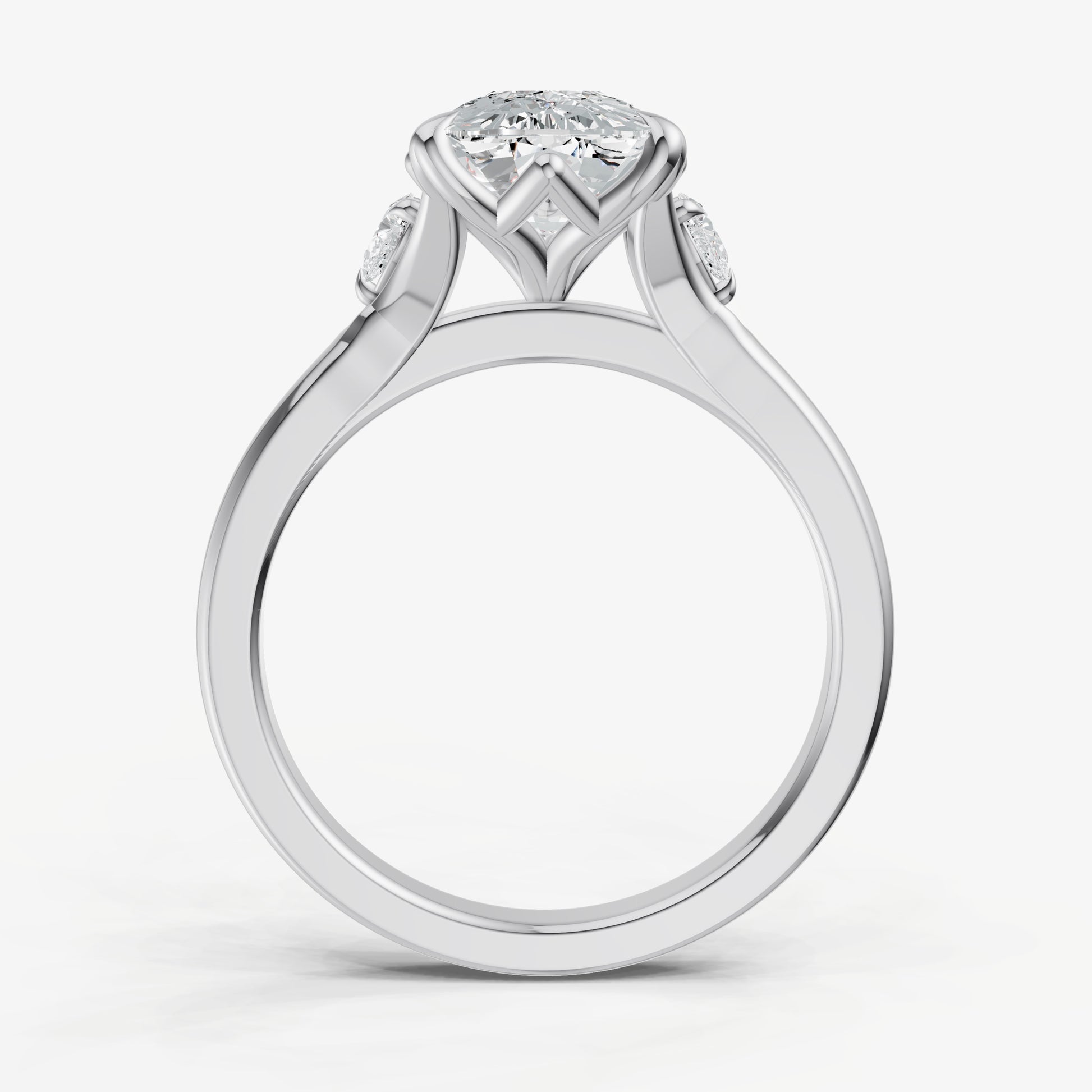 Elongated Cushion Old Mine Cut Vintage Ring with Pear Side Diamonds