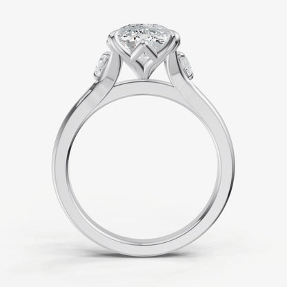 Elongated Cushion Old Mine Cut Vintage Ring with Pear Side Diamonds