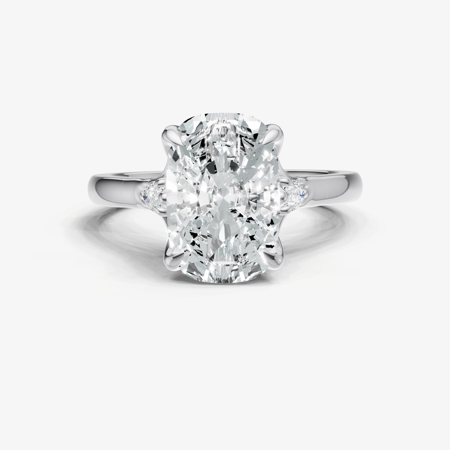 Elongated Cushion Old Mine Cut Vintage Ring with Pear Side Diamonds