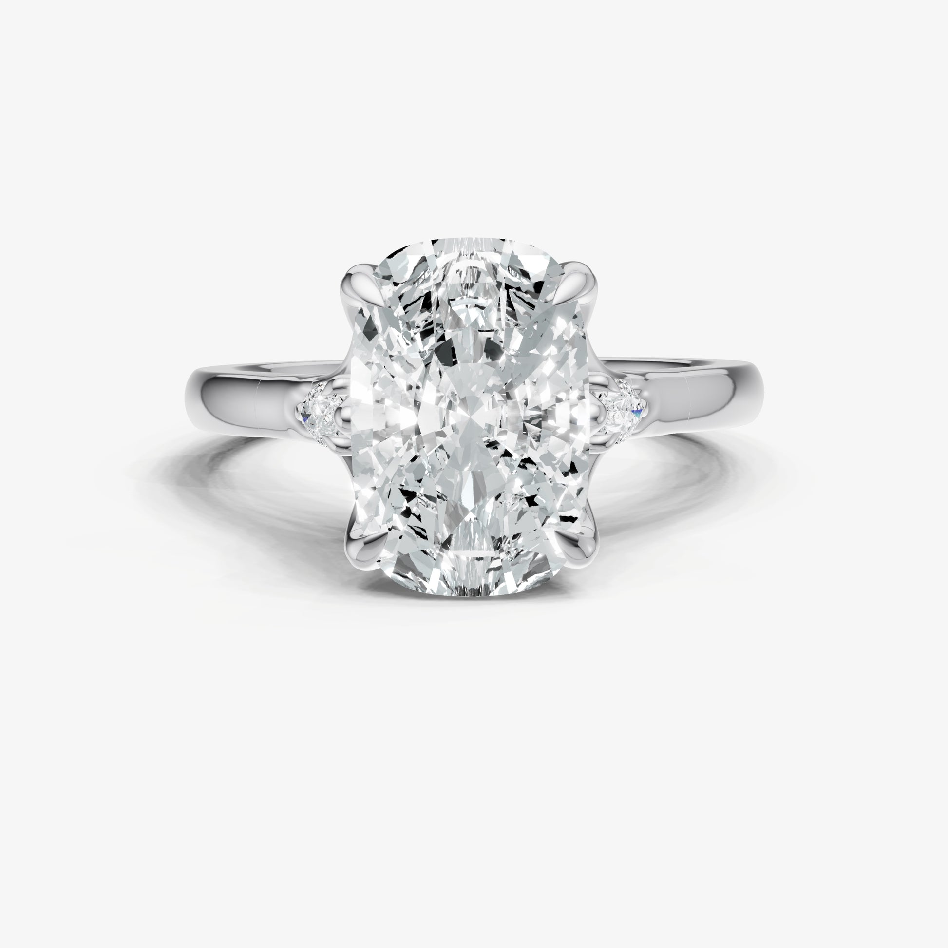 Elongated Cushion Old Mine Cut Vintage Ring with Pear Side Diamonds