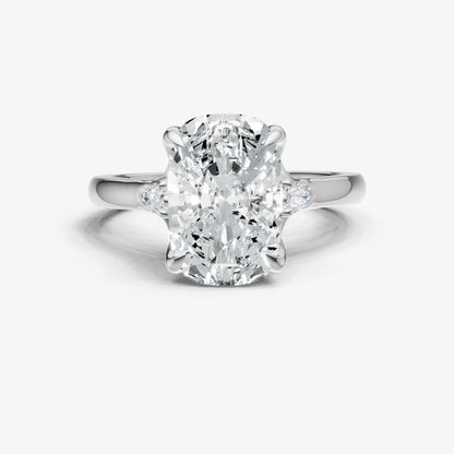 Elongated Cushion Old Mine Cut Vintage Ring with Pear Side Diamonds