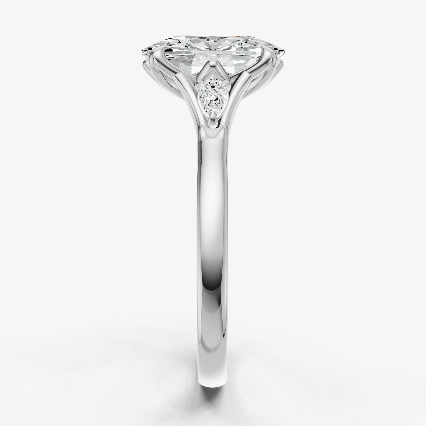 Elongated Cushion Old Mine Cut Vintage Ring with Pear Side Diamonds