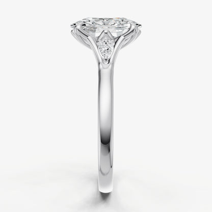 Elongated Cushion Old Mine Cut Vintage Ring with Pear Side Diamonds