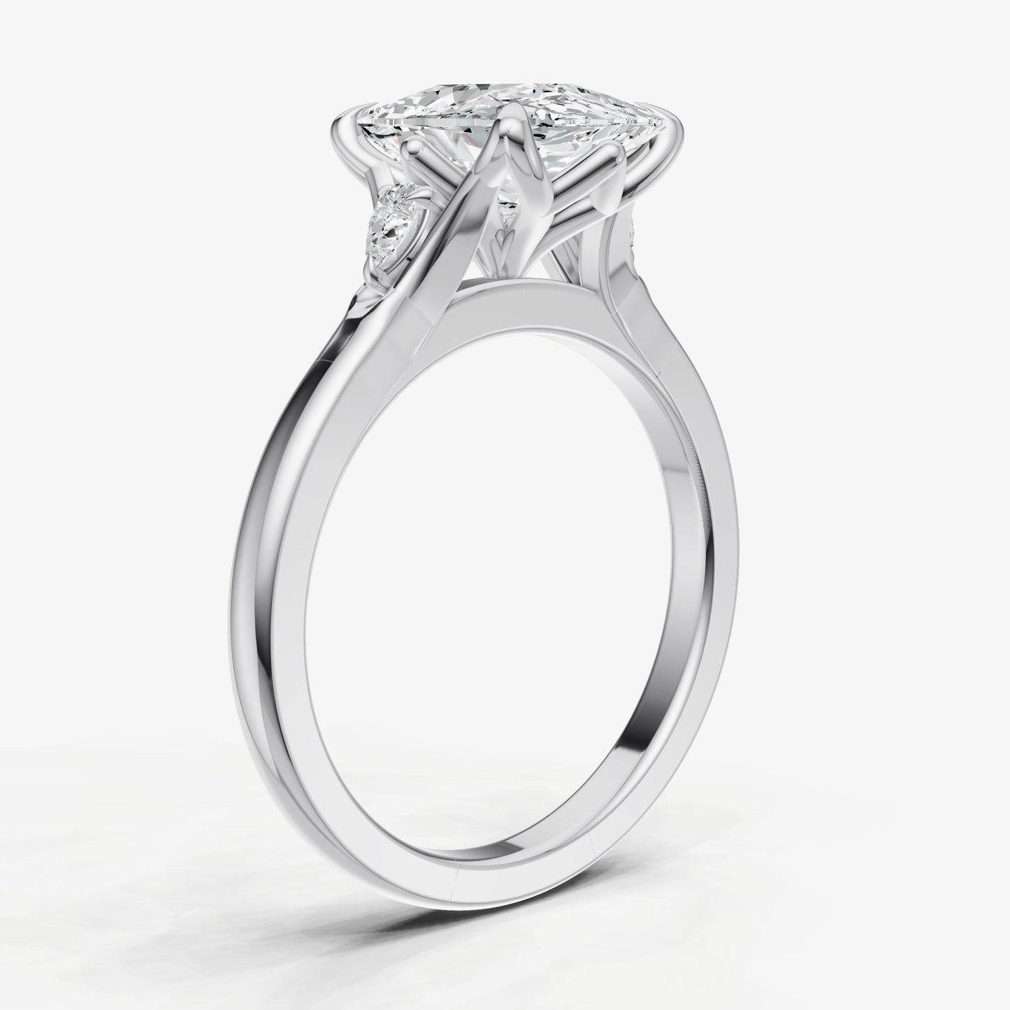Elongated Cushion Old Mine Cut Vintage Ring with Pear Side Diamonds