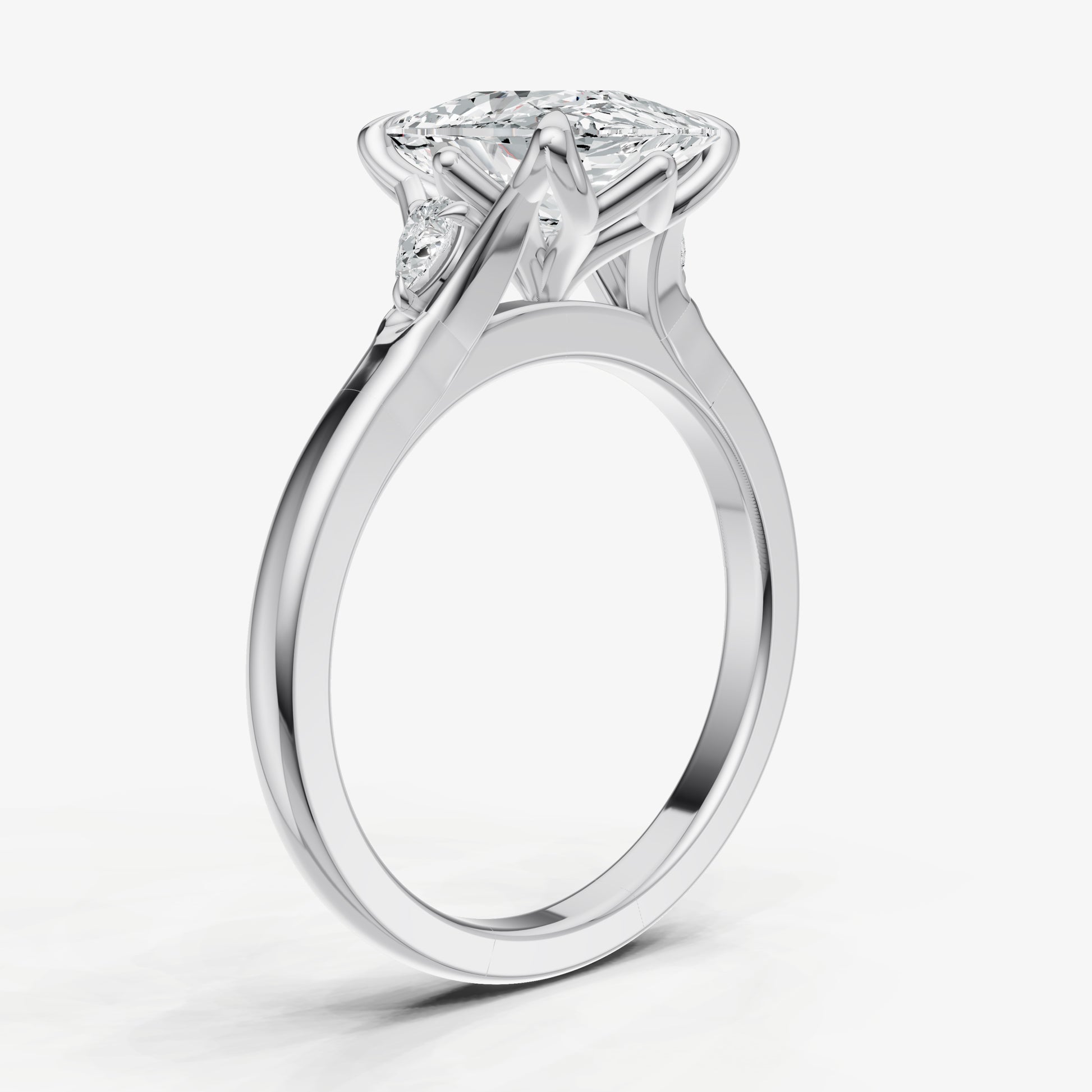 Elongated Cushion Old Mine Cut Vintage Ring with Pear Side Diamonds