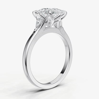 Elongated Cushion Old Mine Cut Vintage Ring with Pear Side Diamonds