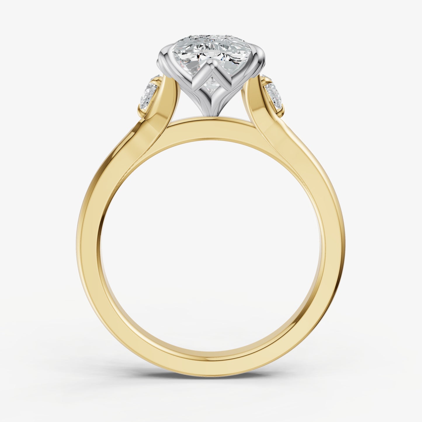 Elongated Cushion Old Mine Cut Vintage Ring with Pear Side Diamonds