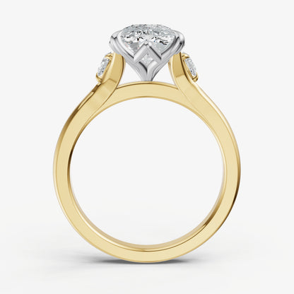 Elongated Cushion Old Mine Cut Vintage Ring with Pear Side Diamonds