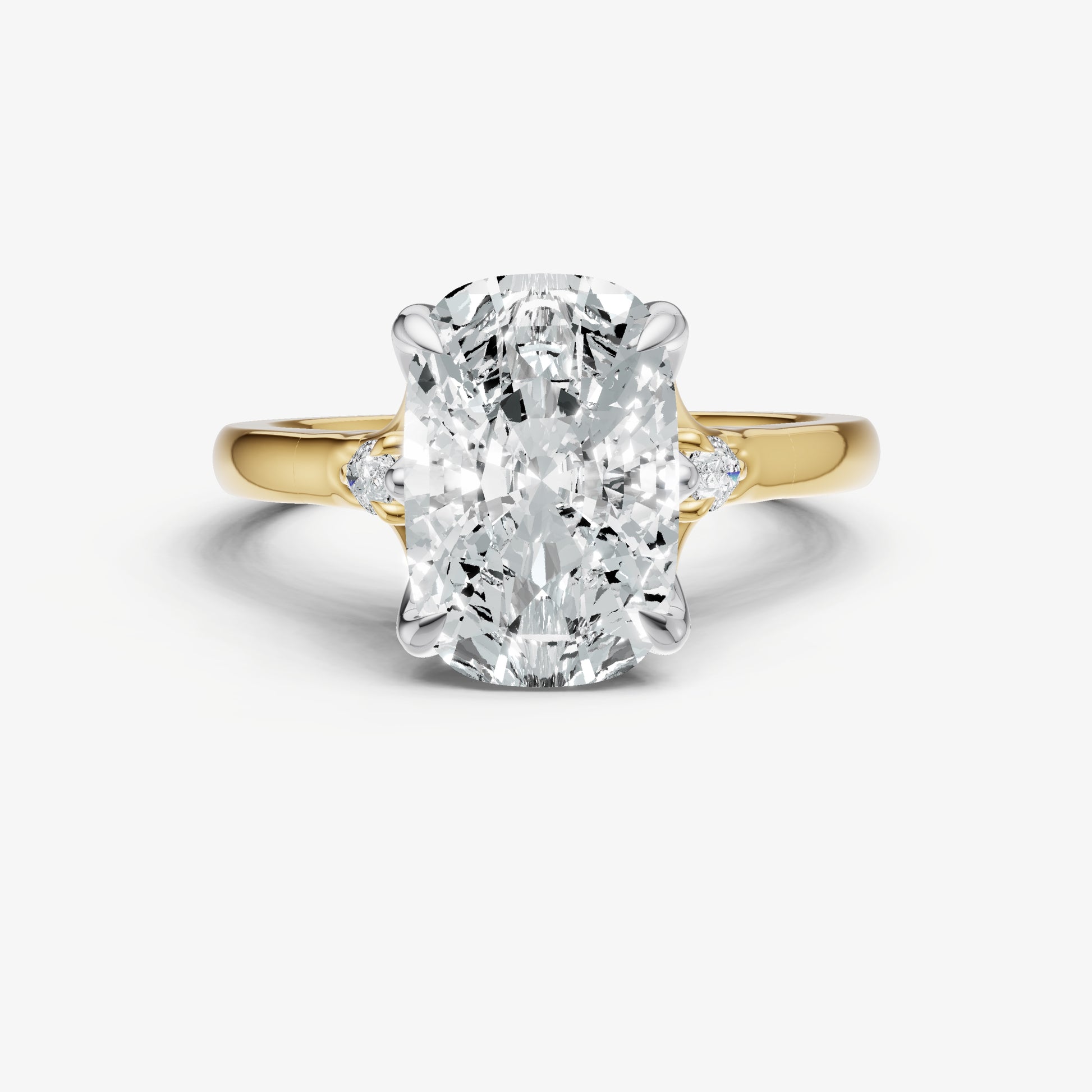 Elongated Cushion Old Mine Cut Vintage Ring with Pear Side Diamonds