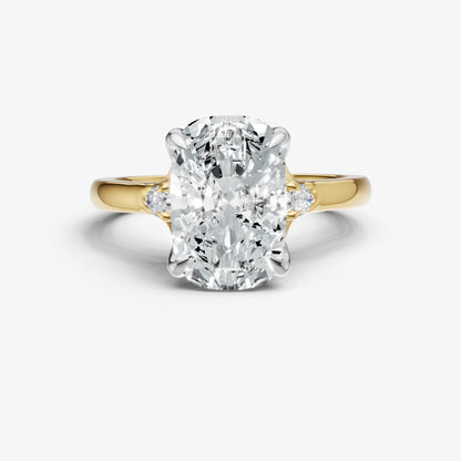 Elongated Cushion Old Mine Cut Vintage Ring with Pear Side Diamonds