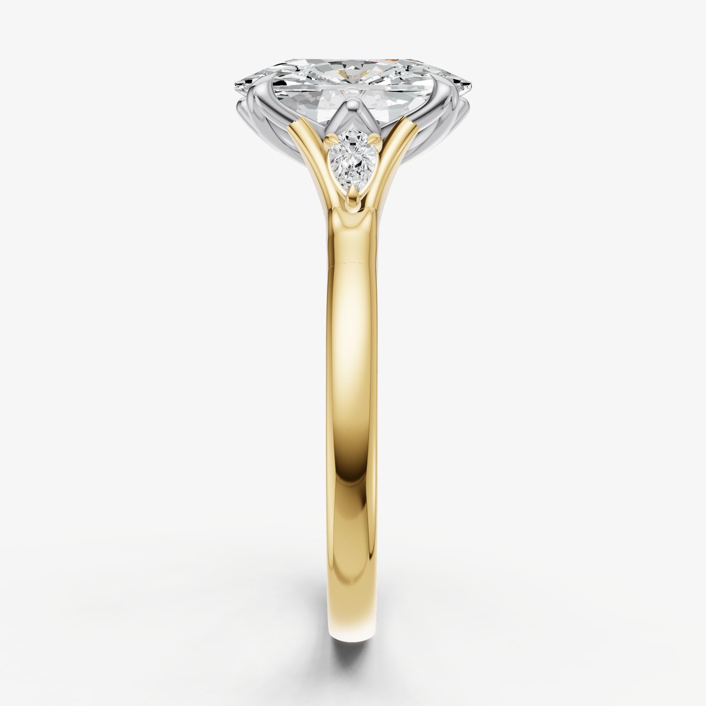 Elongated Cushion Old Mine Cut Vintage Ring with Pear Side Diamonds