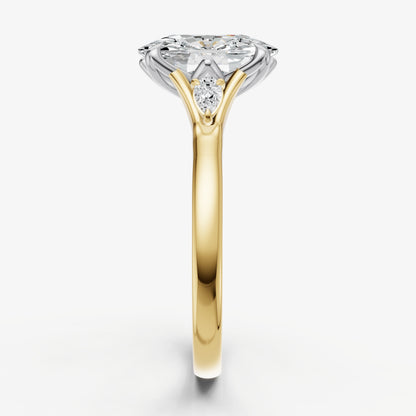 Elongated Cushion Old Mine Cut Vintage Ring with Pear Side Diamonds
