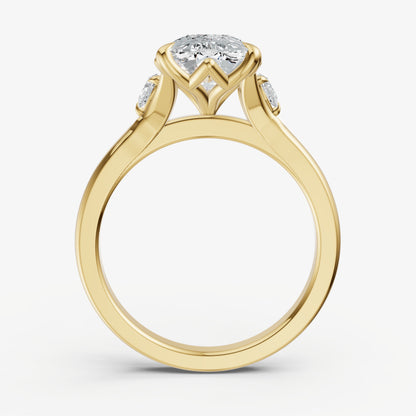 Elongated Cushion Old Mine Cut Vintage Ring with Pear Side Diamonds