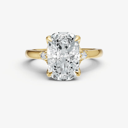 Elongated Cushion Old Mine Cut Vintage Ring with Pear Side Diamonds