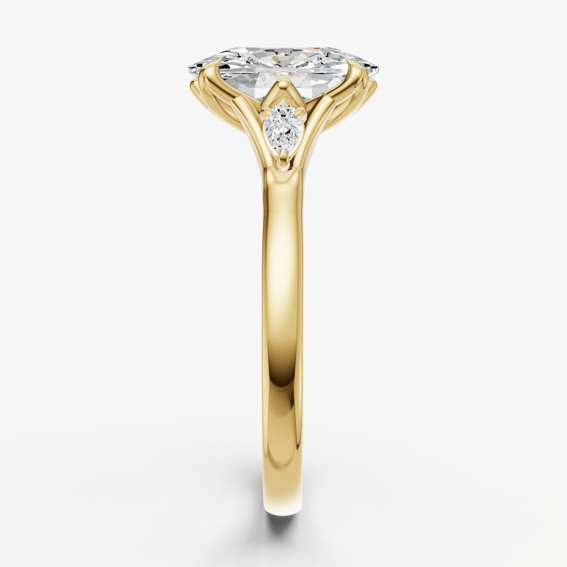 Elongated Cushion Old Mine Cut Vintage Ring with Pear Side Diamonds