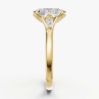 Elongated Cushion Old Mine Cut Vintage Ring with Pear Side Diamonds