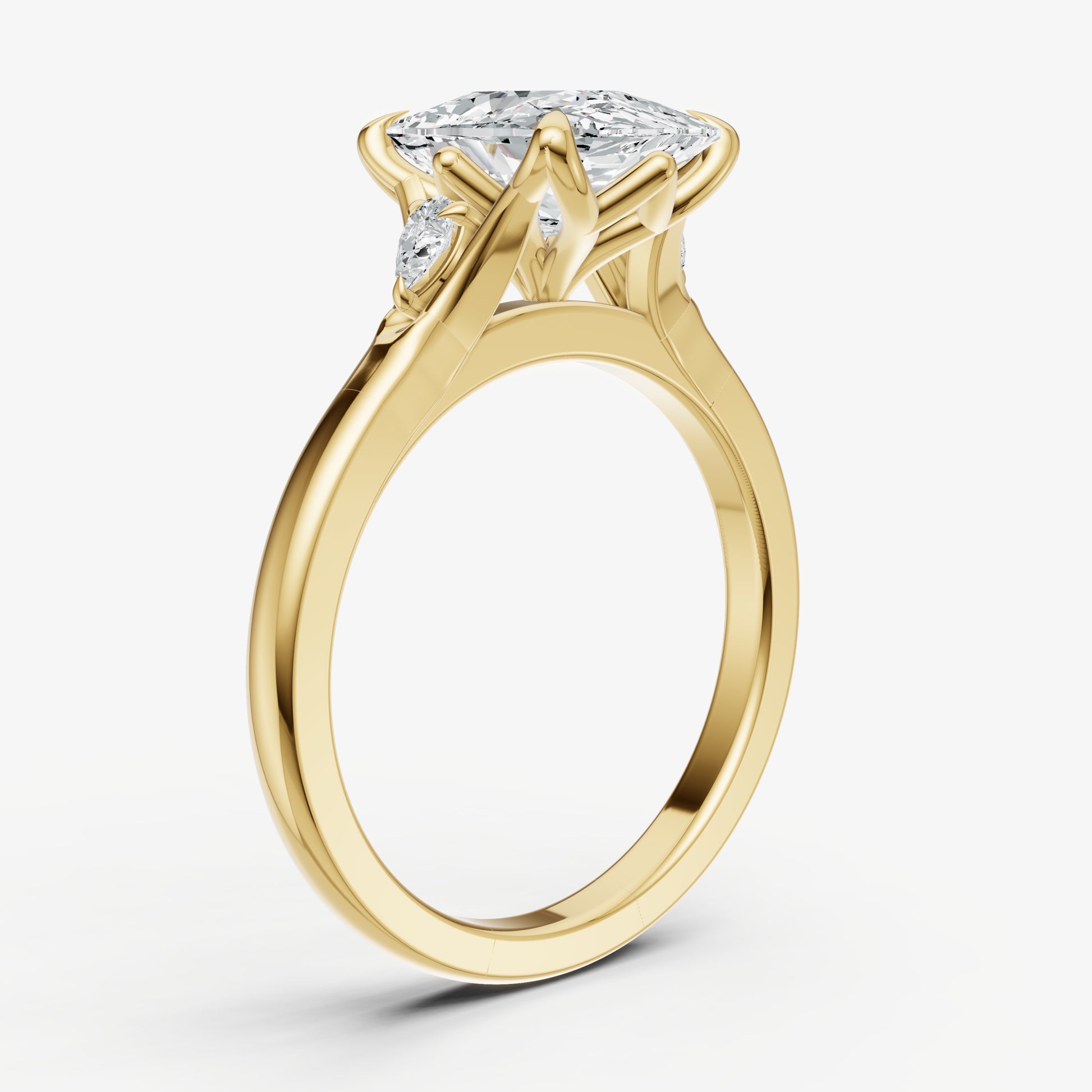 Elongated Cushion Old Mine Cut Vintage Ring with Pear Side Diamonds