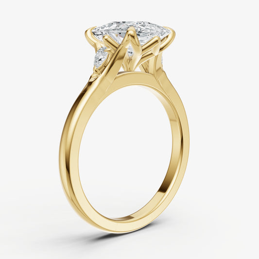 Elongated Cushion Old Mine Cut Vintage Ring with Pear Side Diamonds