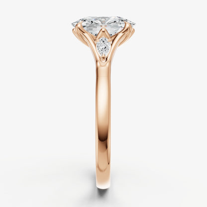 Old Miner Old Mine Cut Vintage Ring with Pear Side Diamonds