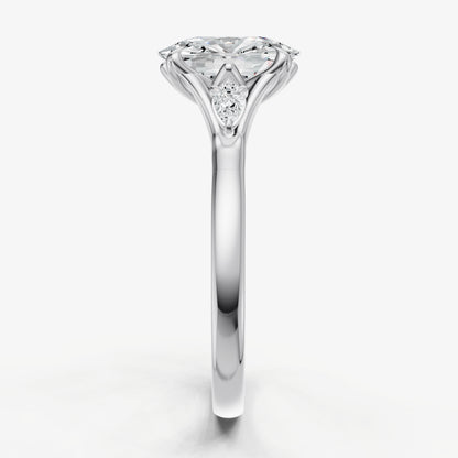 Old Miner Old Mine Cut Vintage Ring with Pear Side Diamonds