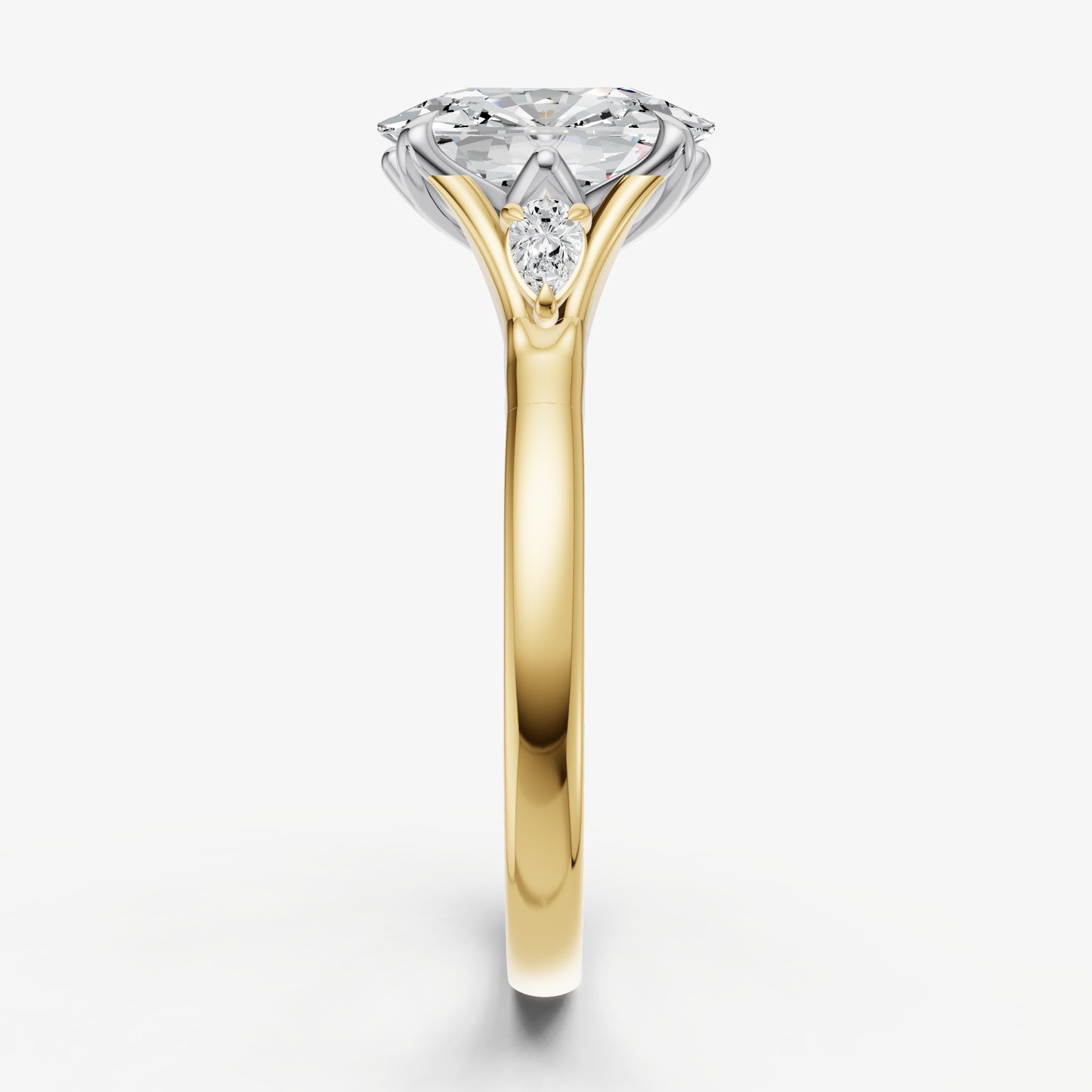 Old Miner Old Mine Cut Vintage Ring with Pear Side Diamonds