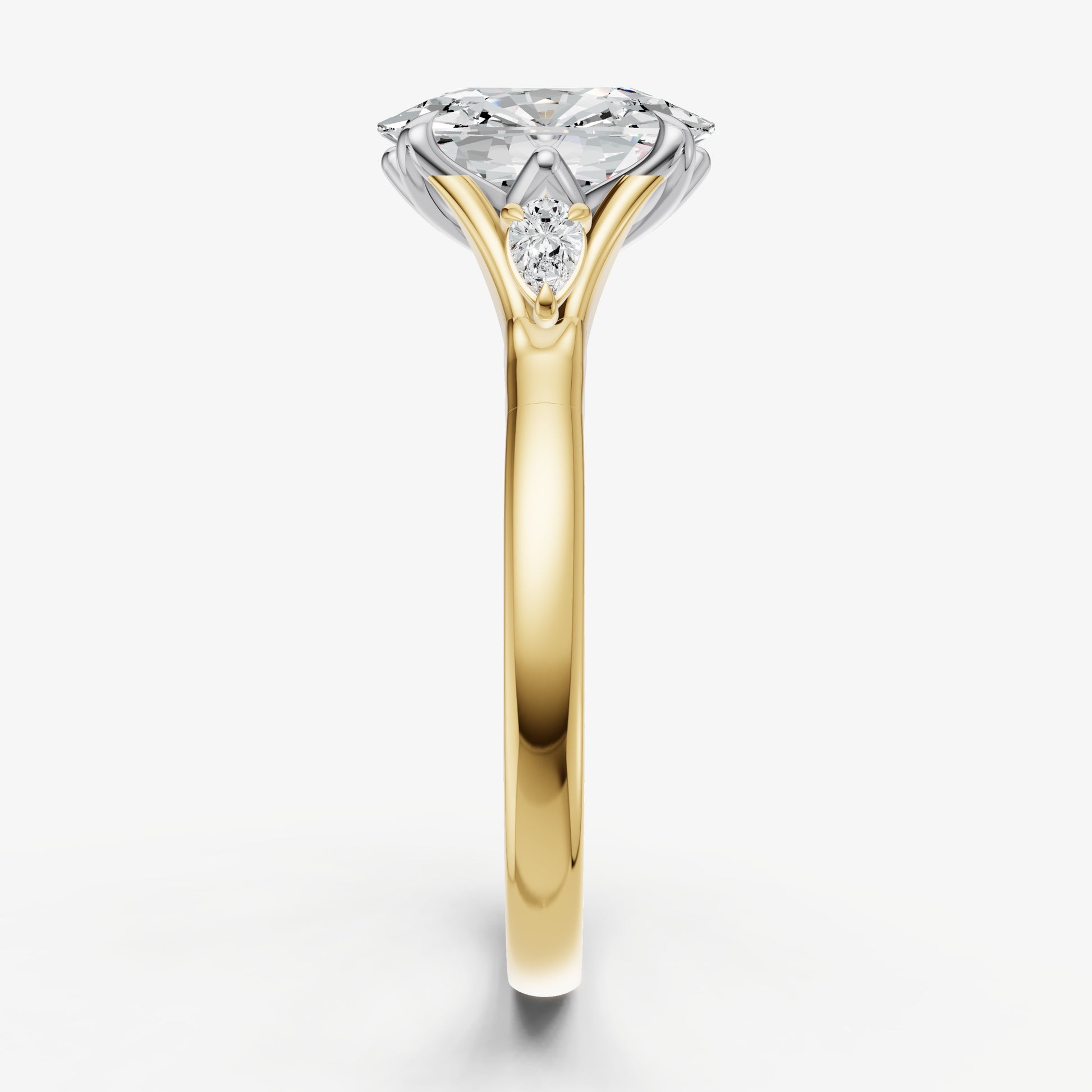 Old Miner Old Mine Cut Vintage Ring with Pear Side Diamonds