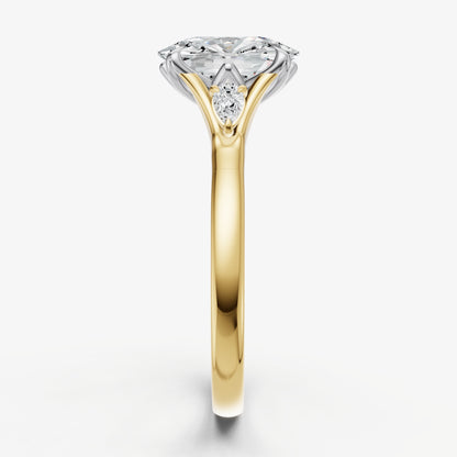 Old Miner Old Mine Cut Vintage Ring with Pear Side Diamonds