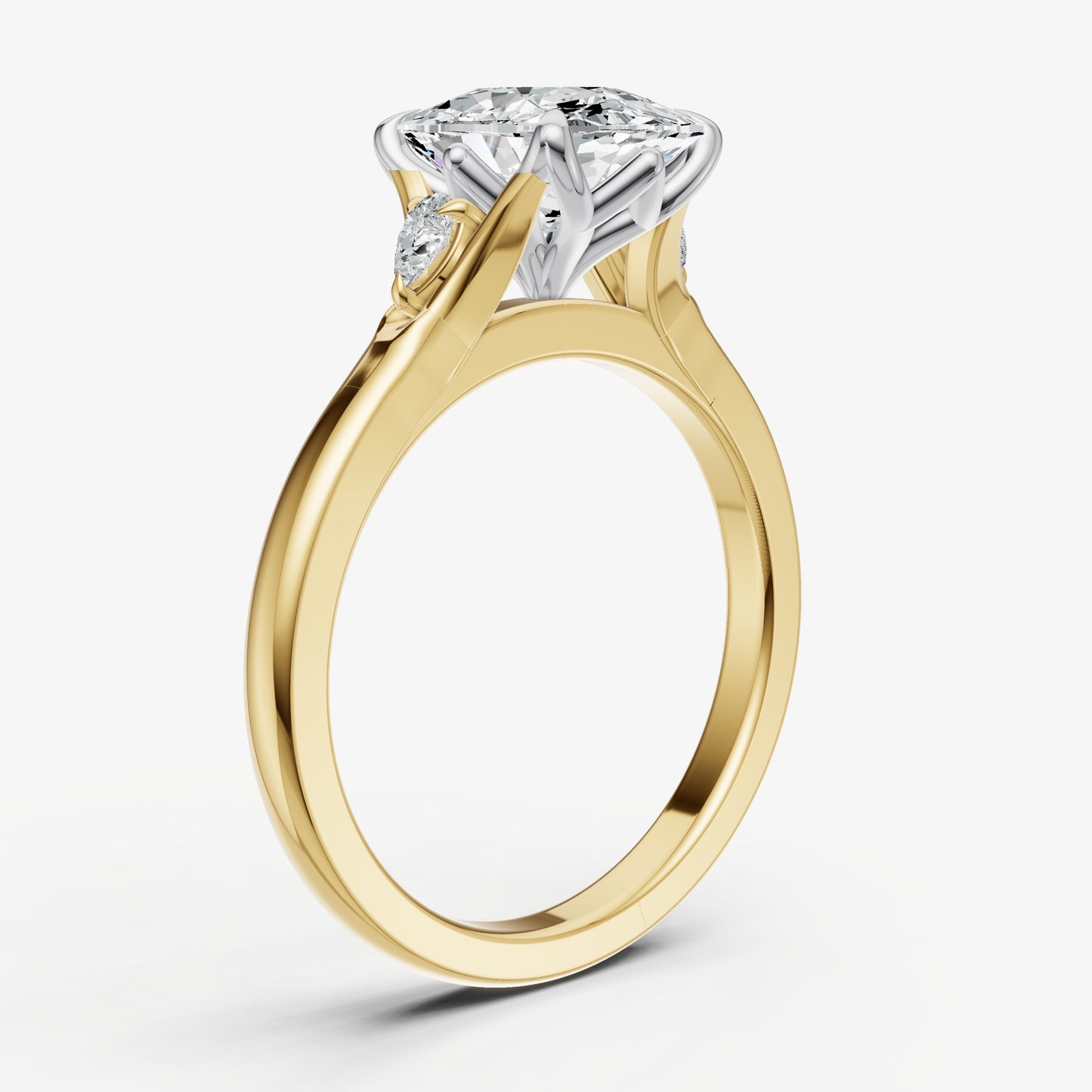 Old Miner Old Mine Cut Vintage Ring with Pear Side Diamonds
