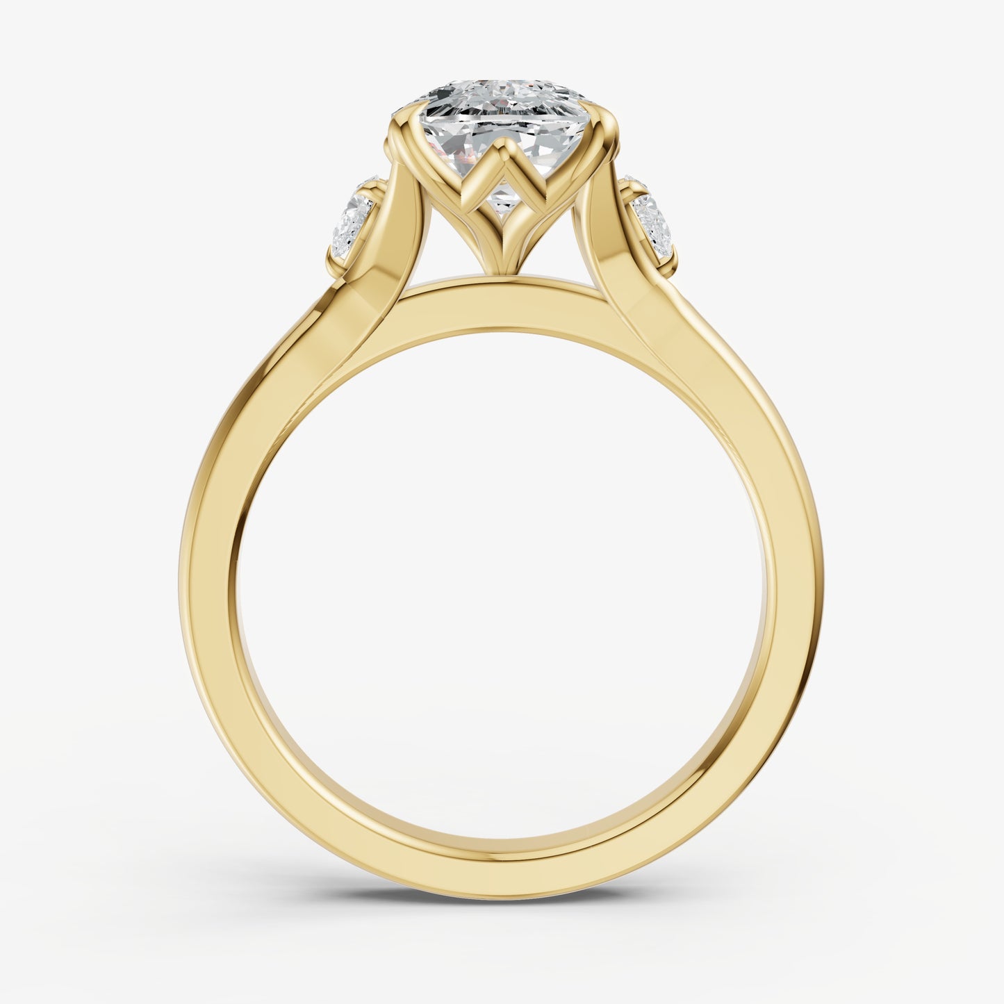 Old Miner Old Mine Cut Vintage Ring with Pear Side Diamonds